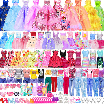70 Pcs Doll Clothes And Accessories Kit, Including 4 Princess Gowns 8 Fashion Dresses 3 Tops 3 Pants 2 Bikini Swimsuits 20 Shoes 10 Hangers 20 Accessories For 11'-12' Dolls1