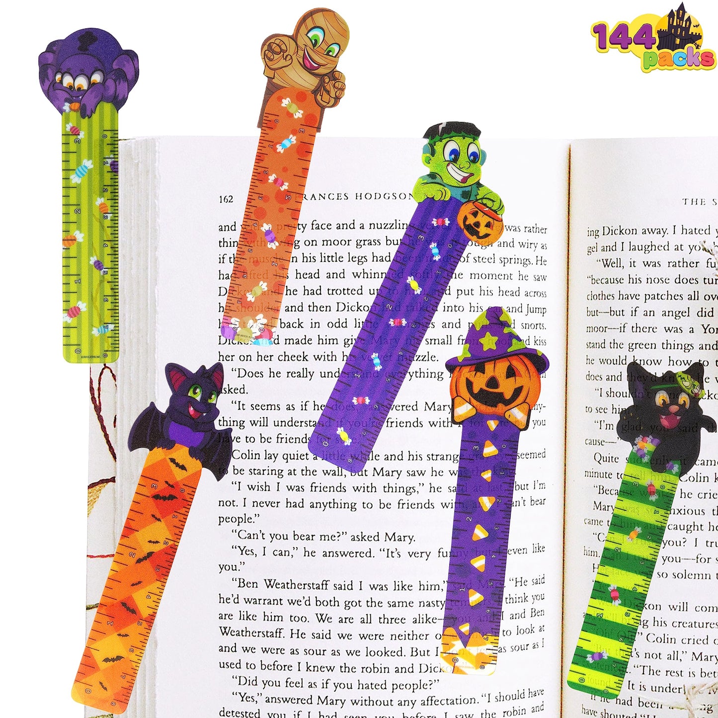 JOYIN 144 PCS Halloween Bookmark Rulers Party Favor Pack (6 Designs) with Halloween Themed Prints for Holiday Decorations, Goodi