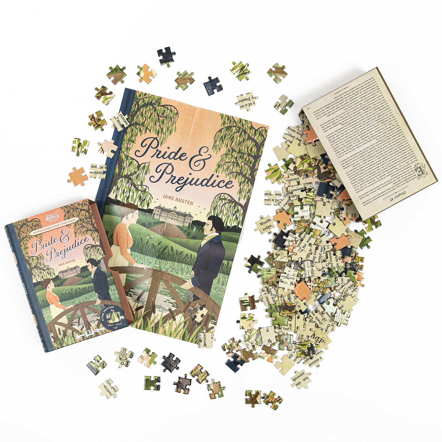 Professor Puzzle: Jigsaw Library - Pride & Prejudice - 252 Piece Double-Sided Puzzle, Illustrated Book Scene, 19.4x14.5, Collect