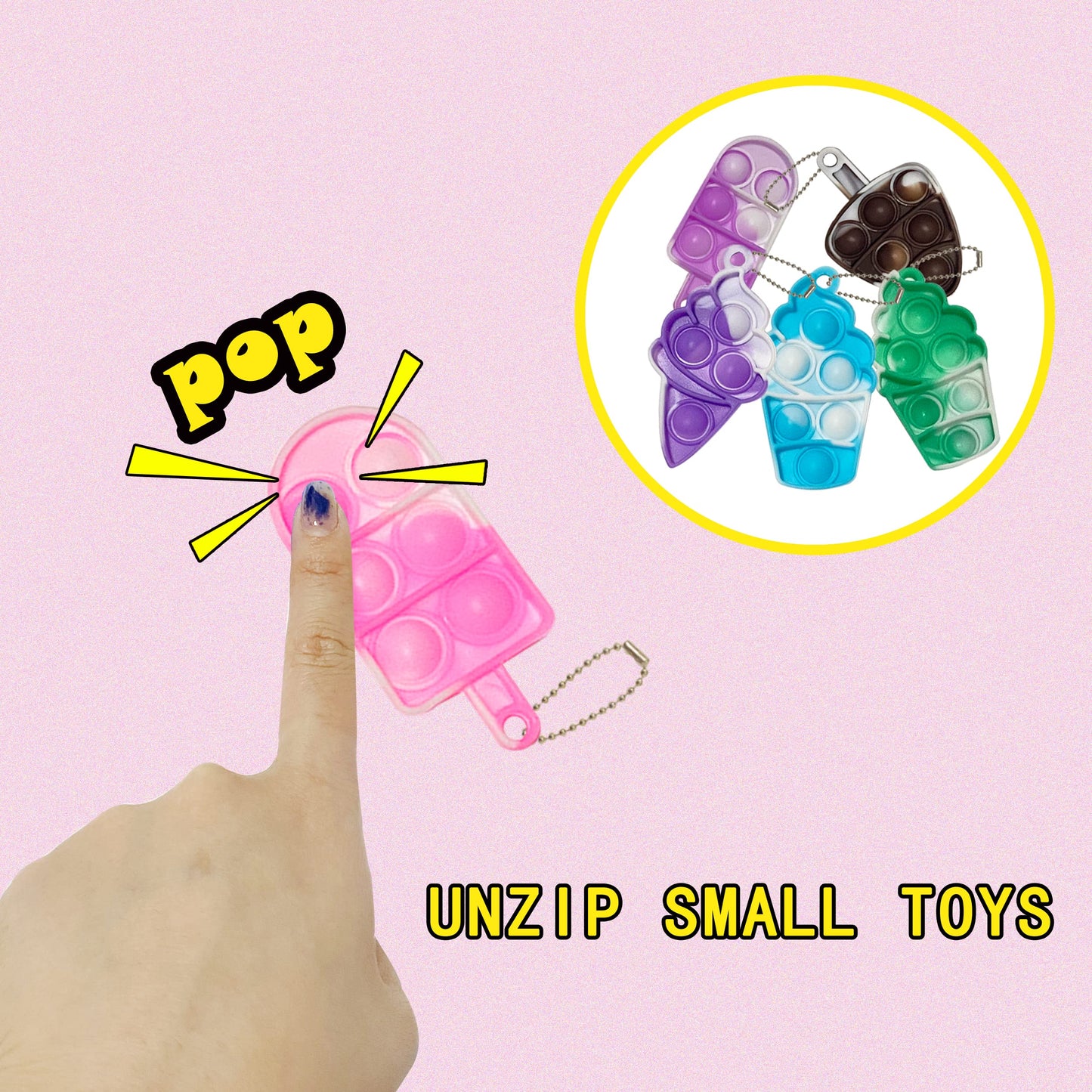 20Pcs Pop Keychain Fidget Toys Pop Ice Cream Fidget Toys Relieve Anxiety Stress Hand Office Desk Toys For Kids Adults