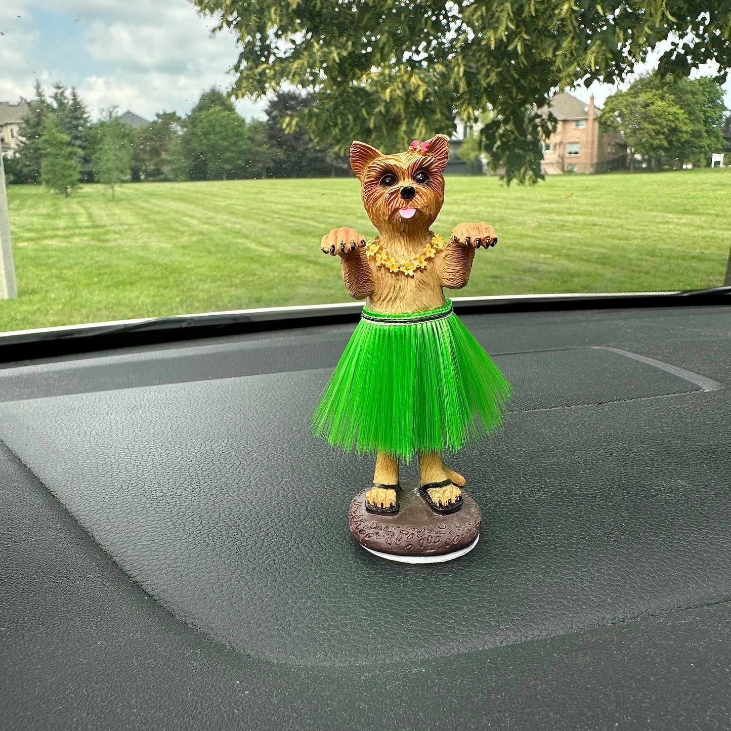 Yorkieshire Terrier Polyresin Figurine Hula Dog For Car Dashboard