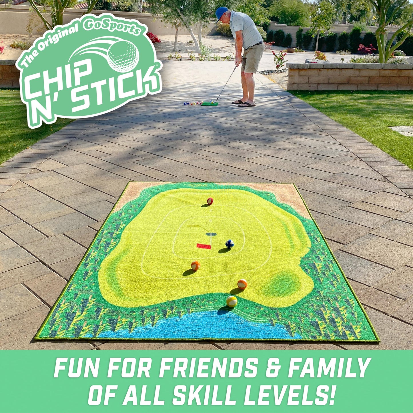 GoSports Chip N' Stick Golf Chipping Mat Game - Classic Size, Double-Weave Material, Multicolor, Model GOLF-CHIPNSTICK-01