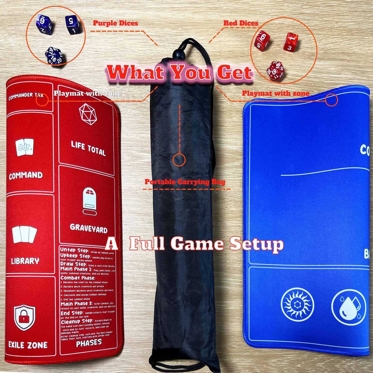 Card Game Playmats MTG Playmat for Beginner 2 Pack with Dices, Magic Mat Commander Deck Card Playmat for TCG MTG Accessories Pla