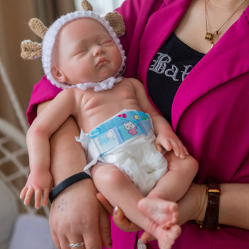 Ocsdoll Realistic Newborn Baby Doll 19Inch 6.5Lbs Platinum Liquid Full Solid Soft Silicone Reborn Baby Doll Girl Lifelike Baby Doll Weighted Sleeping Doll Closed Eyes