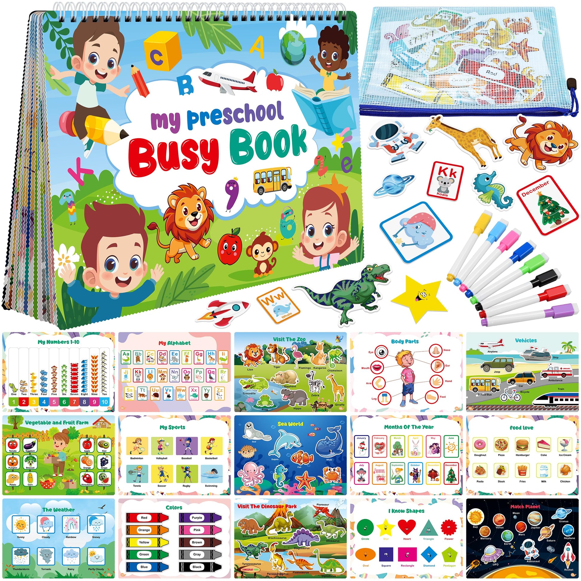 Mr.Tn Busy Book For Toddlers - Preschool Reading Activity Handwriting Busy Book, Montessori Sensory Learning & Education Toys, Christmas Birthday Travel Gifts For Age 3 4 5 6 Year Old Boys Girls