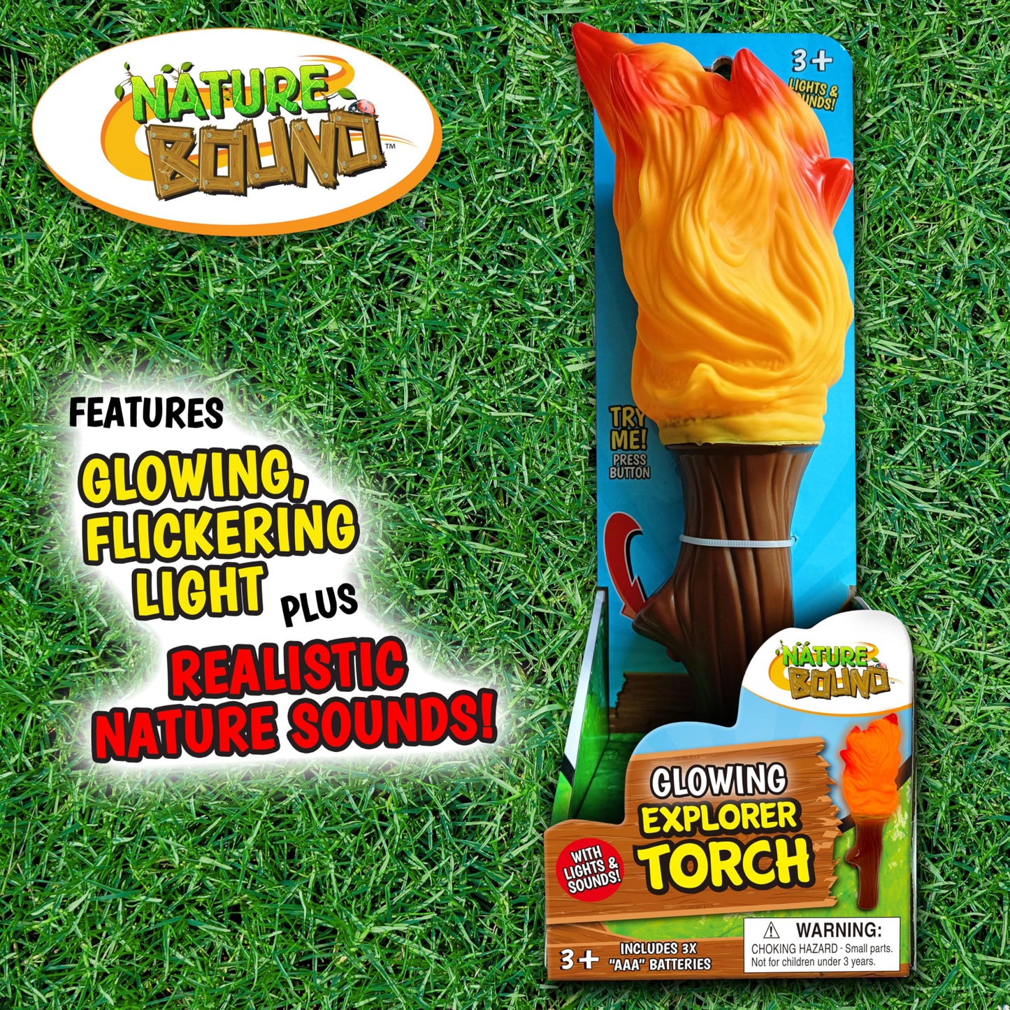 Nature Bound Explorer Torch Campfire Light: Glowing & Flickering Light With Nature Sound Effects - Indoor & Outdoor Play, Camping Adventures, And Pretend Campfires