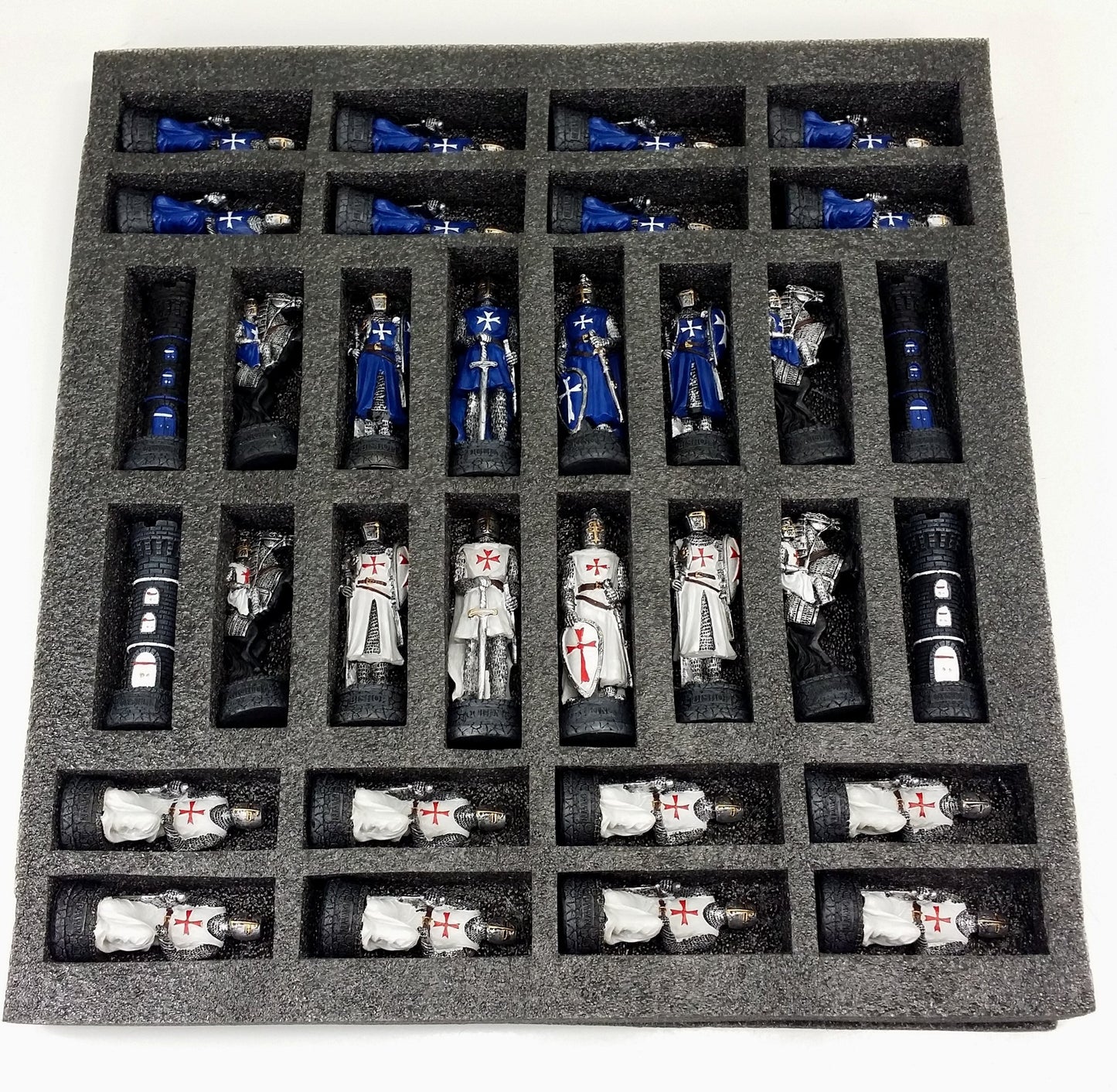HPL Medieval Times Crusades Chess Set - Blue & White Maltese Cross, 16.5" Mosaic Board, Resin & MDF Wood, Anti-Stress Toy