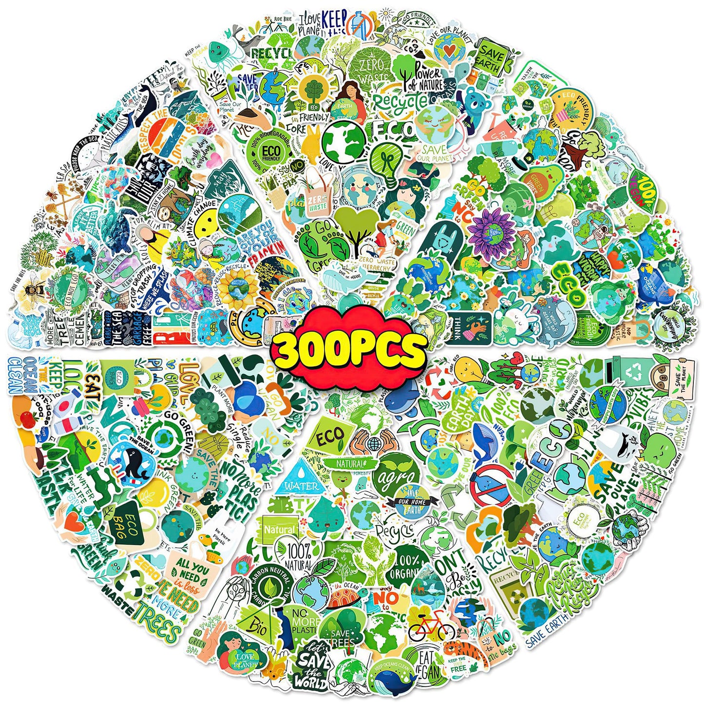Gtotd Earth Day Plant Nature Green Vegan Stickers(300Pcs) Gifts Recycle Environmental Conservation Earth Merch Party Favors Decor Decals Vinyls For Laptop Waterbottle Phone Teens Girls.