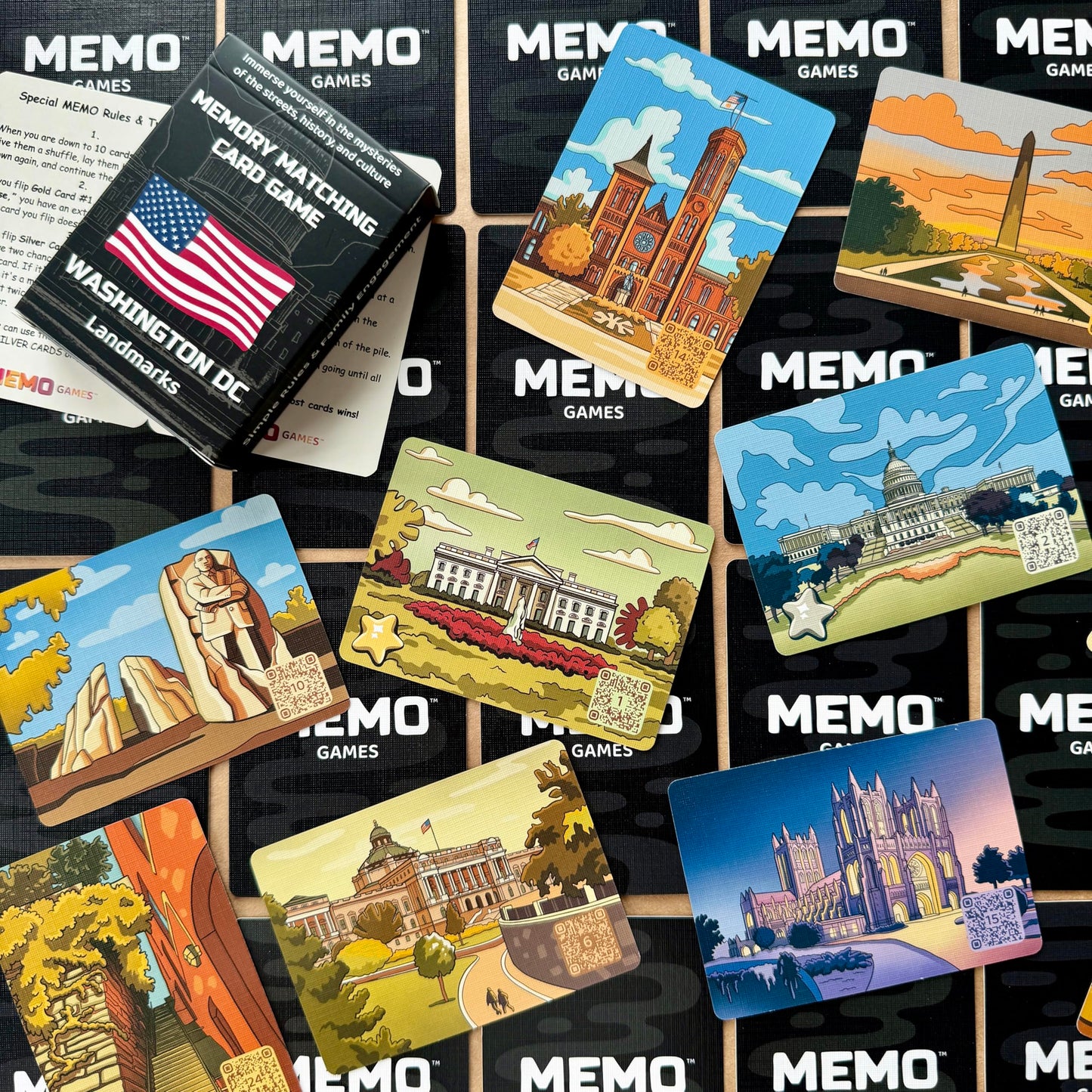 Memo Games Memory Matching Card Game - Washington, D.C. Landmarks - Fun & Educational Family Concentration Game For Teens, Adult