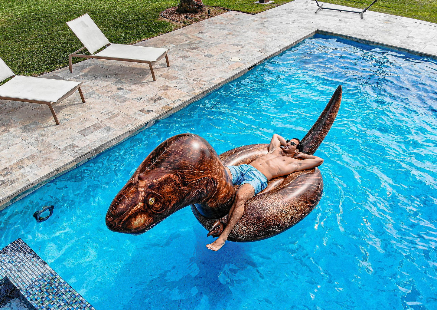 PoolCandy Gigantic Inflatable T-Rex Dinosaur Pool Raft - This Prehistoric Dino King Will Easily Carry 3 mature-themeds All Day & Night  on Any Lake  Pool  Ocean or River. Gigantic Deluxe Inflatable Dinosaur.