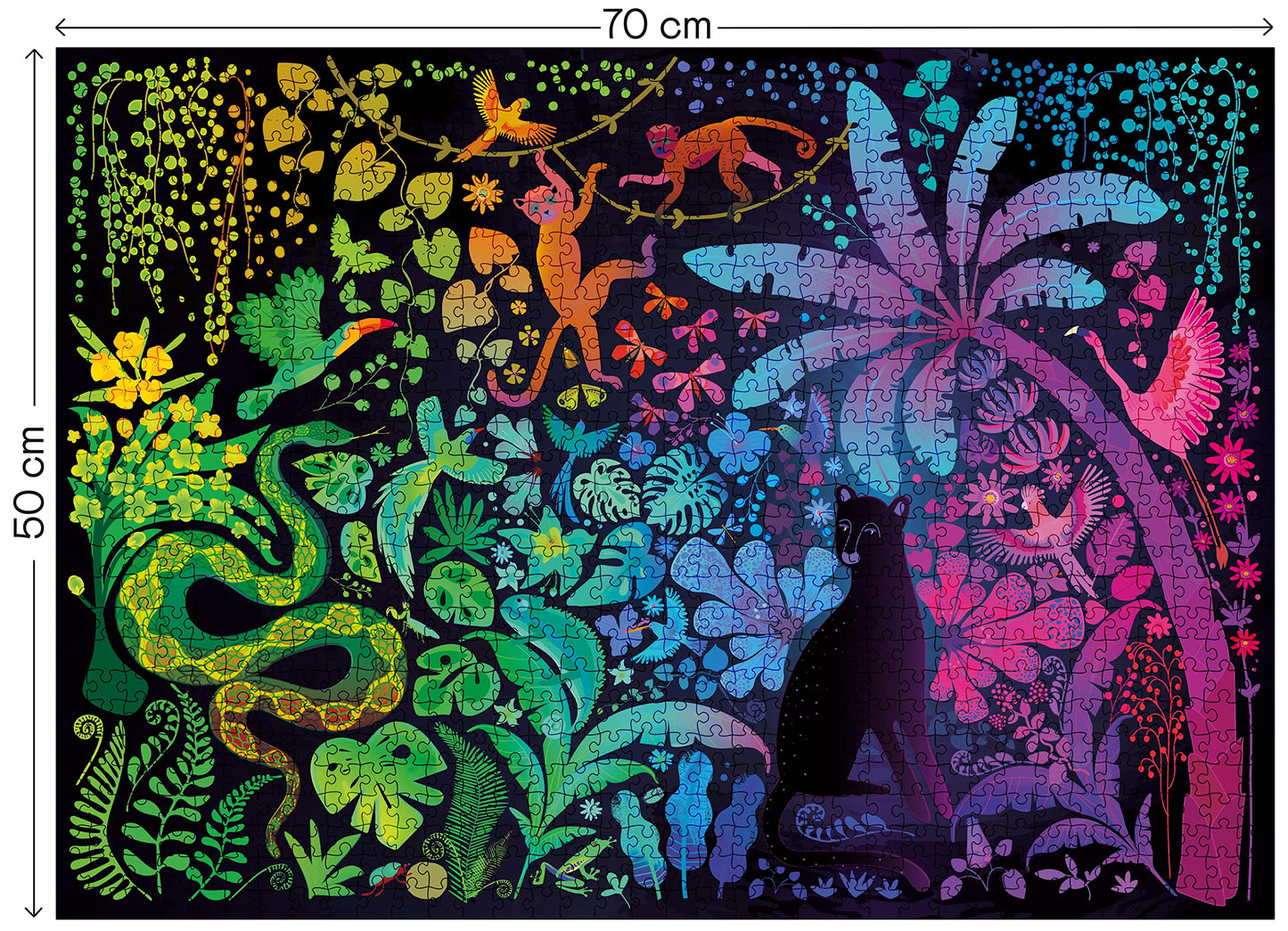 Elena Essex 1000 Piece Jigsaw Puzzle - Radiant Jungle, Cardboard, 28x20 inches, Vibrant Animal Bird Rainbow Gradient