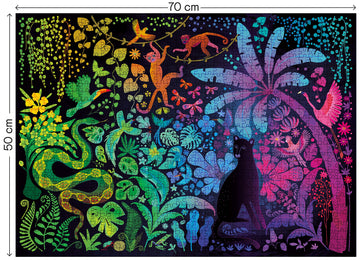 Elena Essex 1000 Piece Jigsaw Puzzle - Radiant Jungle, Cardboard, 28x20 inches, Vibrant Animal Bird Rainbow Gradient