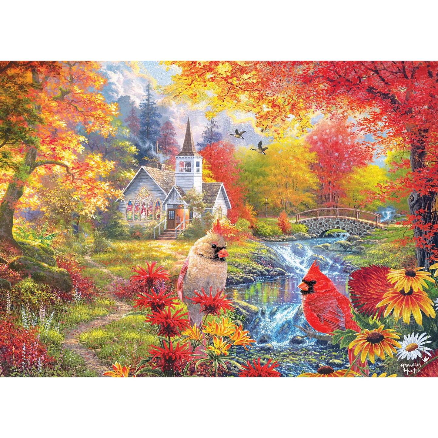 RoseArt 1000 Piece Jigsaw Puzzle - Secluded Church in Fall - Cardboard, Multi, Model 6401ZZB