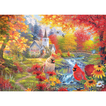 Roseart - Abraham Hunter Cork Puzzle - Secluded Church In Fall - 1000 Piece Jigsaw Puzzle For Adults