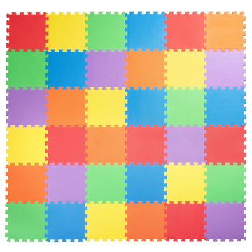 Non-Toxic Extra-Thick 36 Piece Children Play & Exercise Mat - Comfortable Cushiony Foam Floor Puzzle Mat, 6 Vibrant Colors For Kids & Toddlers
