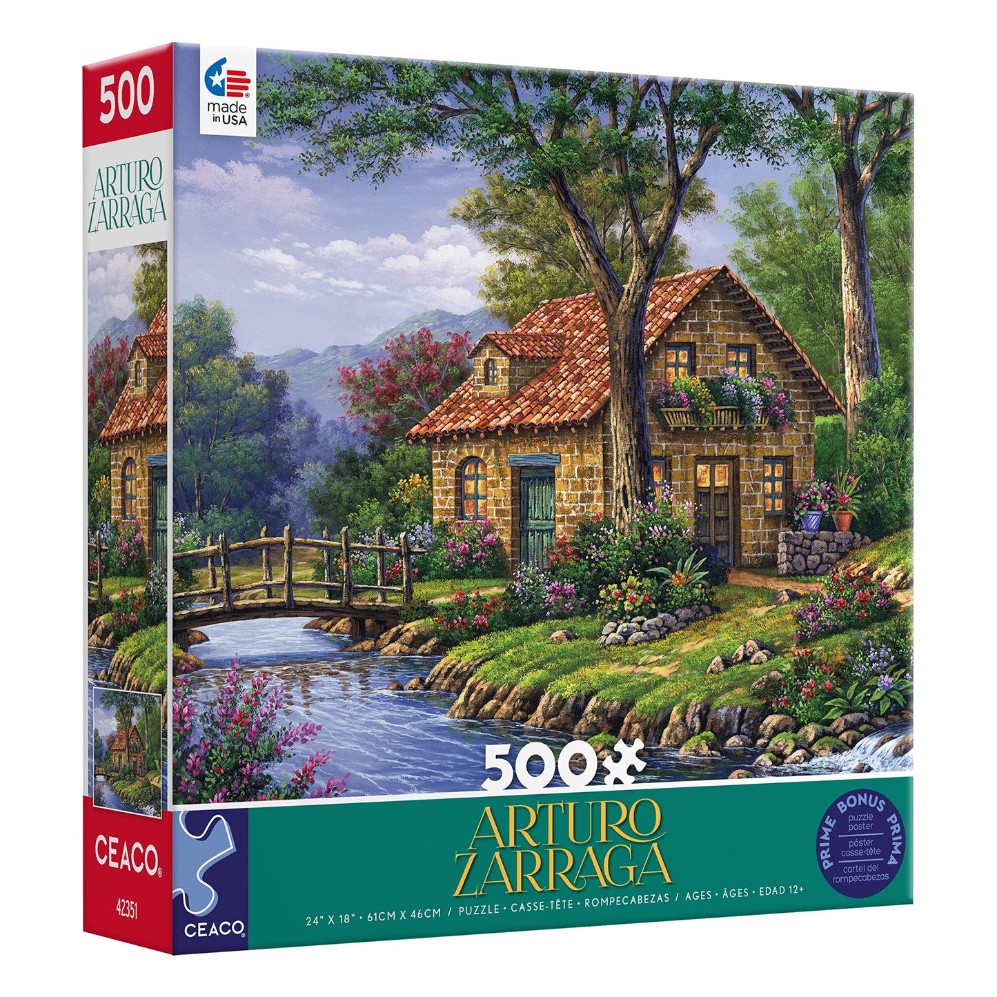 Ceaco 500 Piece Jigsaw Puzzle - Arturo Zarraga Cottage by The River - Multicolor - 24 x 18 - Cardboard - Model 2401-10