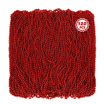 120PCS Bead Necklace, Red Mardi Gras Beads, 33 IN Mardi Gras Accessories, Party Costume Beads Parade Throws Bulk for Christmas P