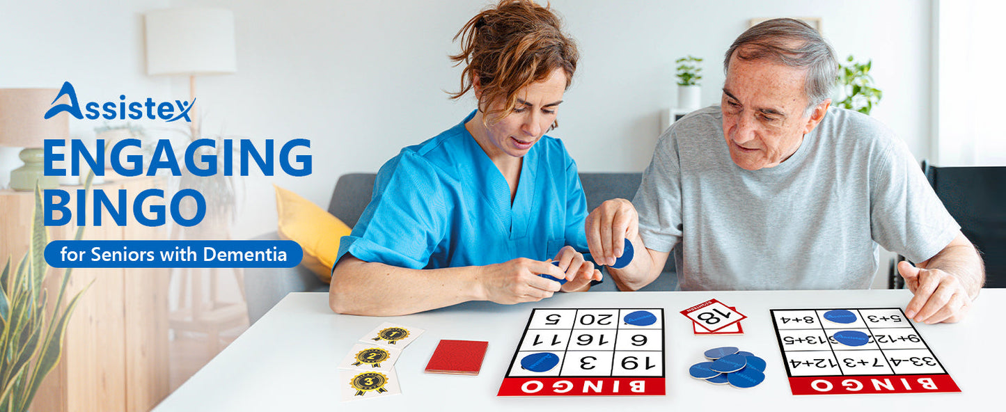 Assistex Large Text Bingo Games for Seniors – 11 Double Sided Board Games for Dementia Patients – Easy to Hold Alzheimer's Games