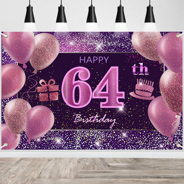 64Th Birthday Decorations For Girls Happy Birthday Banner Pink Decorations For A Party Birthday Backdrop For Women