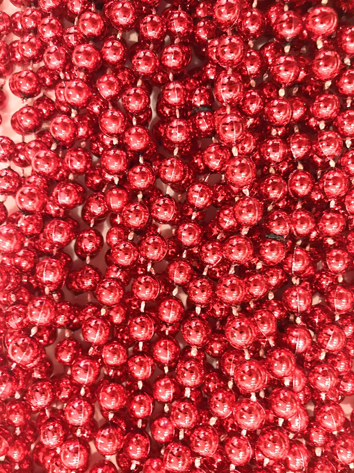Mardi Gras Beads 33 inch 7mm, 12 Dozen, 144 Pieces, Red Necklaces with Doubloon