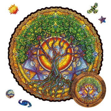 Unidragon Original Wooden Jigsaw Puzzles - Mandala Tree Of Life, 350 Pcs, King Size 13'X13', Beautiful Gift Package, Unique Shape Best Gift For Adults And Kids