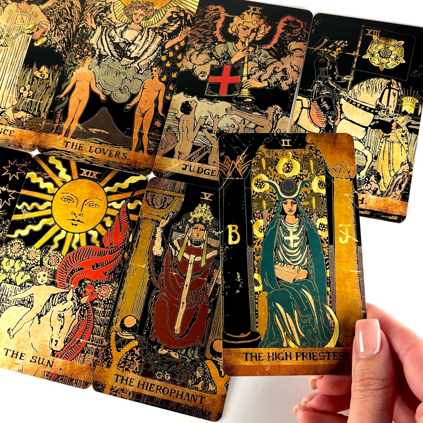 CRAFTERIAN Tarot Cards, 78-Card Deck in Black, Beginner & Expert Friendly with Guide Book & Gift Bag, Fortune Telling & Divination Tools