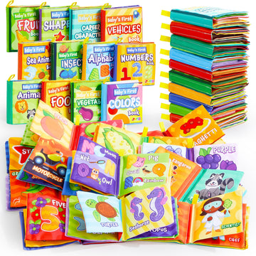 Joyin 12 Pcs Bath Books, Nontoxic Fabric Soft Crinkly Cloth Books, Waterproof, Bathtub Pool And Early Education First Toys For Infant Newborn Baby Toddlers Kids Birthday Gifts