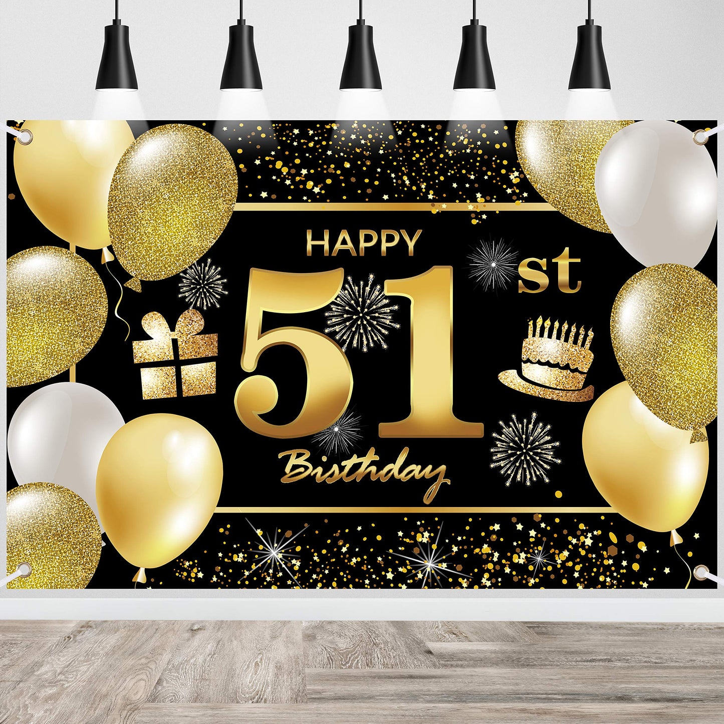 IMISI 51st Happy Birthday Banner - Black Polyester Decorations for Men
