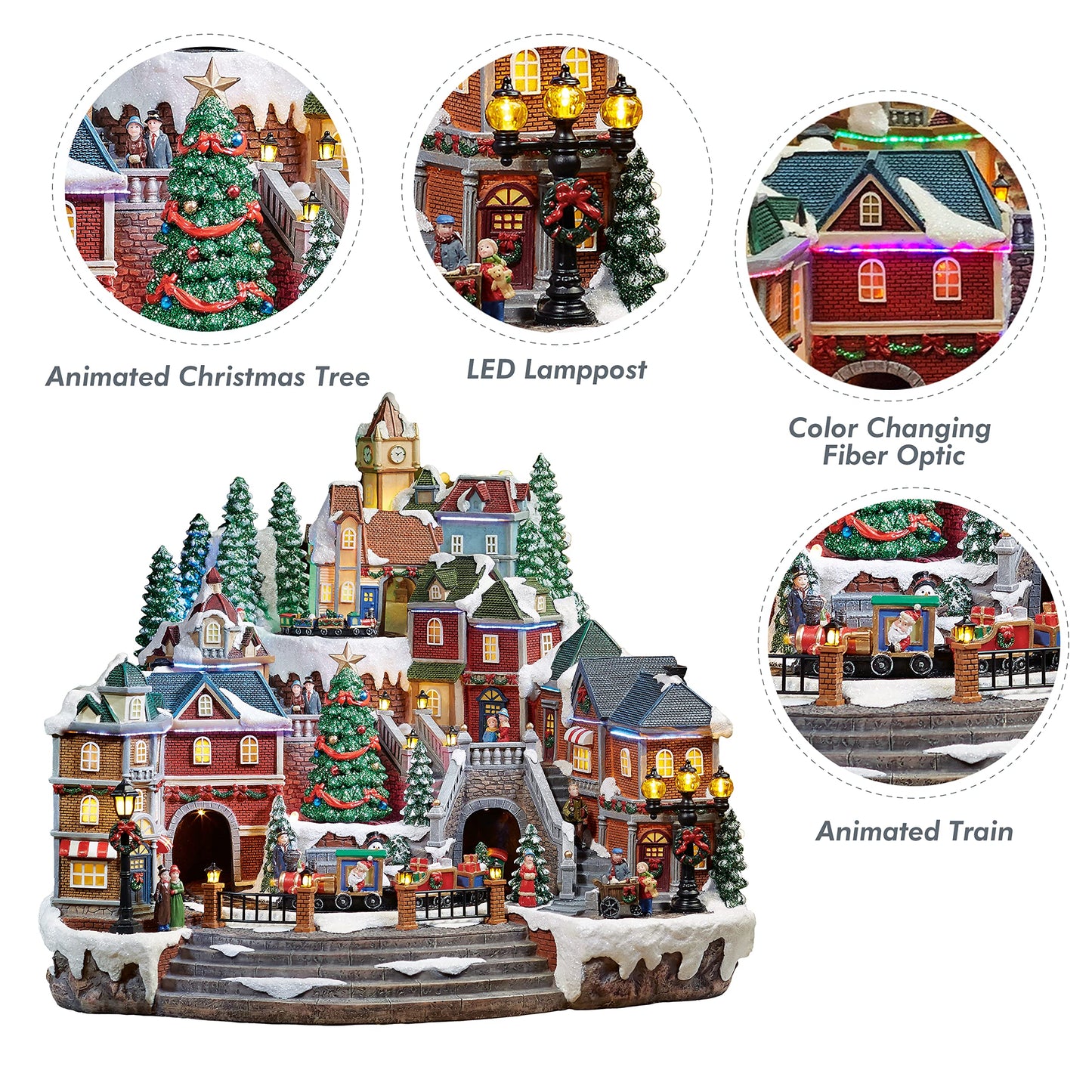 MOMENTS IN TIME Christmas Village Centerpiece Decor with LED Lights, Rotating Train, and Animation - NM-X17045AA