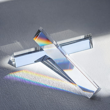 Qfkris 2 Pack 6Inch K9 Crystal Optical Glass Triangular Prism Clear Triple Prism For Photography Effects Physics Teaching Light Spectrum Optics Kits,Clear