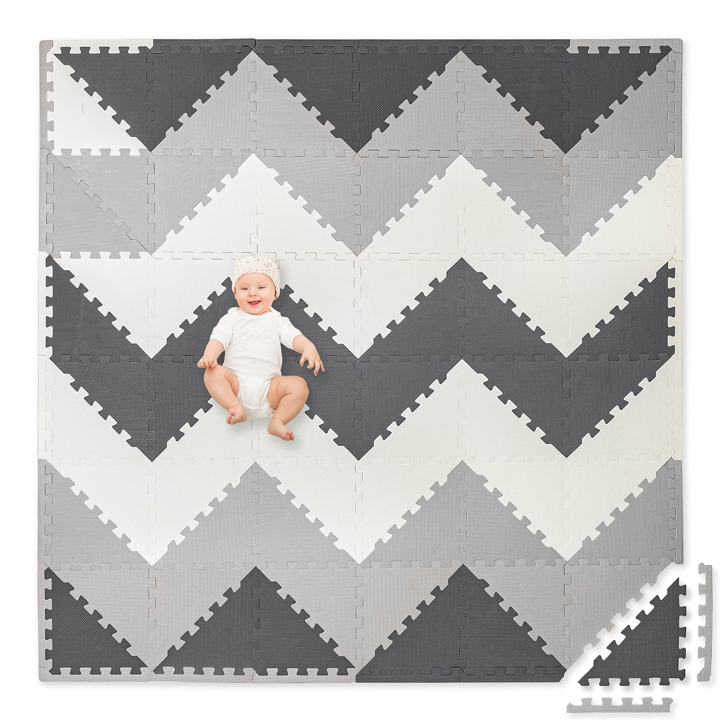 Play Platoon Non-Toxic Extra-Thick 96 Piece Triangle Play Mat - Comfortable 6X6Ft Cushiony Foam Floor Puzzle Exercise Mat For Kids & Toddlers - Gray & Cream