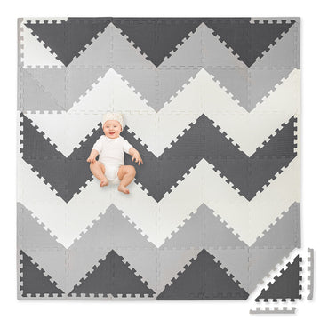 Play Platoon Non-Toxic Extra-Thick 96 Piece Triangle Play Mat - Comfortable 6X6Ft Cushiony Foam Floor Puzzle Exercise Mat For Kids & Toddlers - Gray & Cream