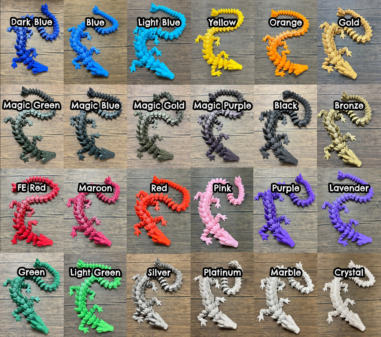 Munnygrubbers - Xl 26' Crystal Dragon Fidget Toy - Heavy Duty - 3D Printed Flexible Articulating Dragon Plastic Collectible Figurine - Surprise Egg Compatible - (Fer Dragon)