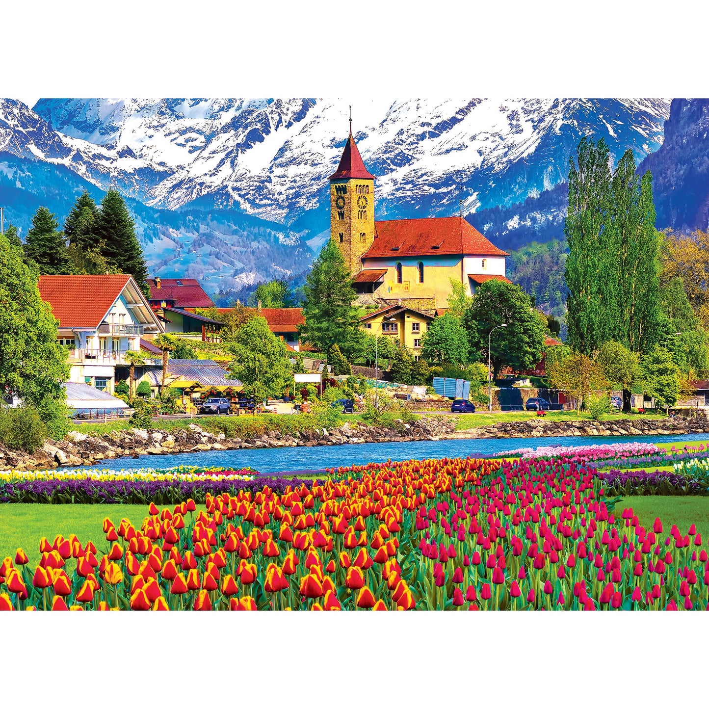 RoseArt 1000 Piece Jigsaw Puzzle - Brienz Town and Flowers, Switzerland - Multi-colored, Paper Material, Model 8700ZZAK