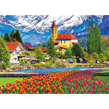 RoseArt 1000 Piece Jigsaw Puzzle - Brienz Town and Flowers, Switzerland - Multi-colored, Paper Material, Model 8700ZZAK