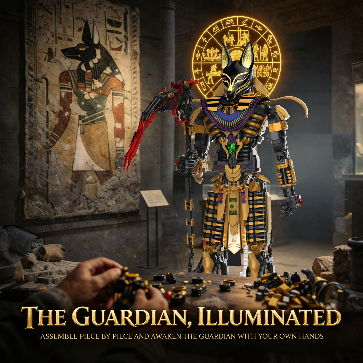 JMBricklayer 3845PCS Anubis Egyptian God LED Light Up Building Blocks Mech Model Kit Statue Display Mythology Collectible Home Decor Gift for Adults Fantasy History Halloween Christmas Birthday Ancient Afterlife Scale of Judg