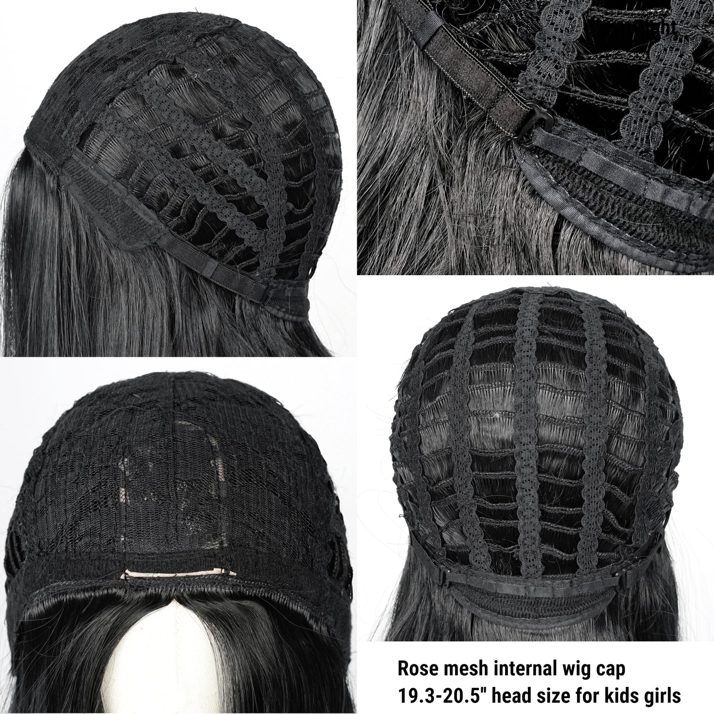 Uniquebe Long Black Wig For Kids Girls 60Cm Long Straight Middle Part Wig Heat Resistant Synthetic Wig + Wig Cap For Halloween C