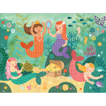 Petit Collage Floor Puzzle Mermaid Friends 24 Pieces | Large Puzzle For Kids | Completed Mermaid Puzzle Measures 18” X 24” | Makes A Great Gift Idea For Ages 3+