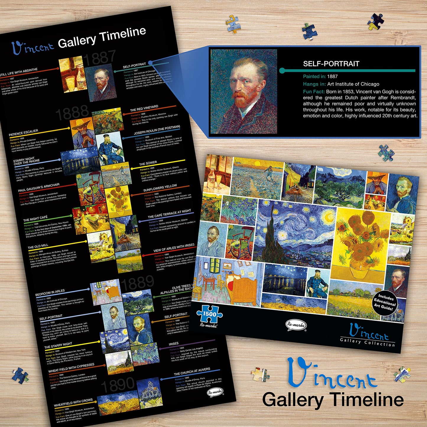 Re-Marks 1500-Piece Vincent Van Gogh Artistic Jigsaw Puzzle - Engaging Puzzle Board for All Ages, Model 99600