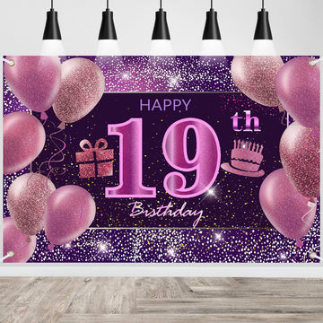 19Th Birthday Decorations For Girls Happy Birthday Banner Pink Decorations For A Party Birthday Backdrop For Women