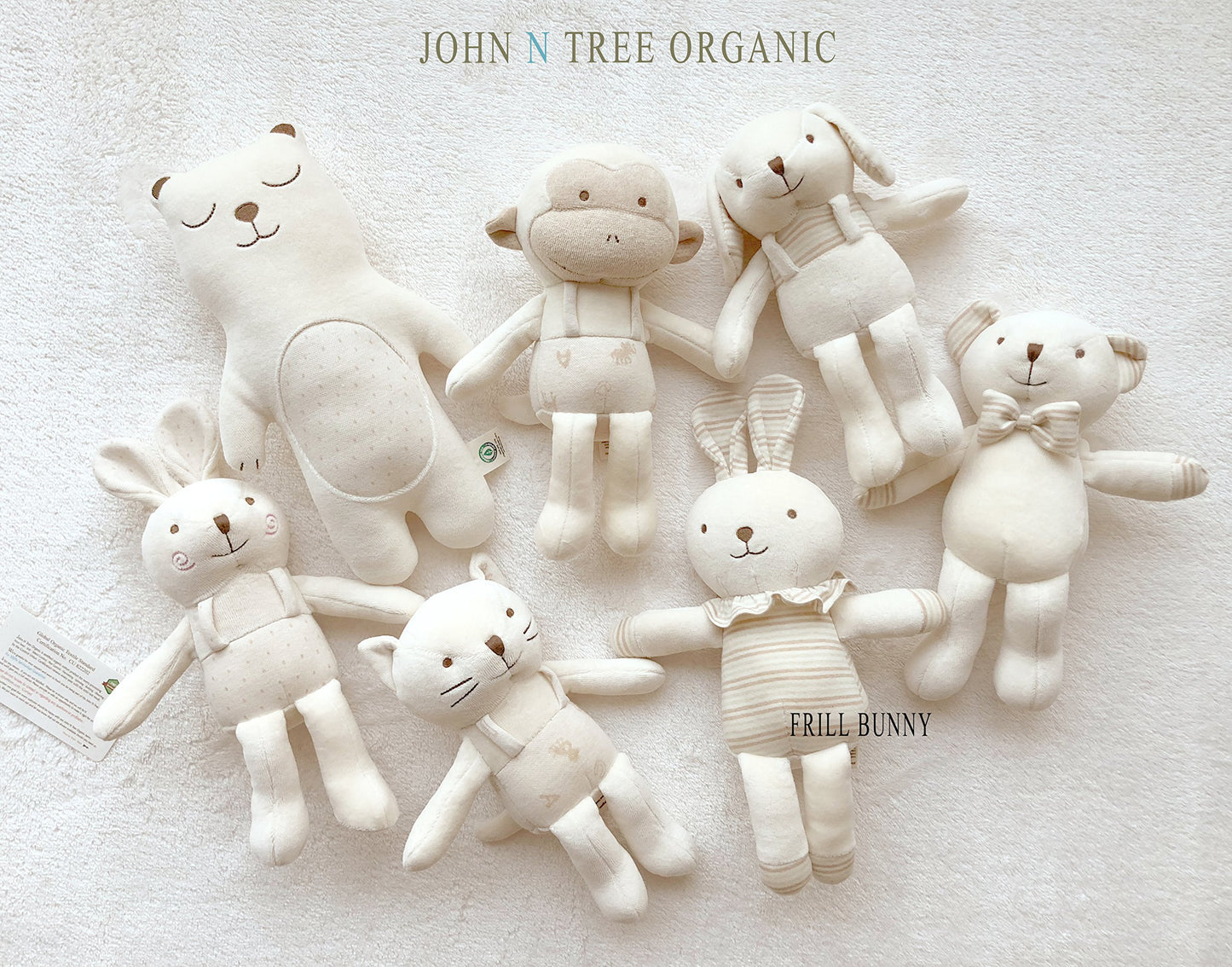 JOHN N TREE Organic Cotton Baby Doll, 15.7" Attachment Toy, 100% Organic Material, Pillow Buddy for Infants