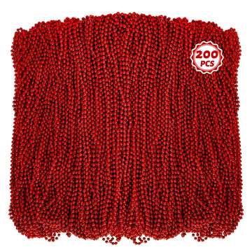 200 Pcs Bead Necklace, 33 In Red Mardi Gras Beads, Mardi Gras Party Costume Accessories, Parade Throws Beads Bulk For Christmas 