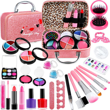 GIFTINBOX Kids Makeup kit for Girls, 25 PCS Real Makeup Set, Washable Makeup Set Toy with Cosmetic Case, Non-Toxic Little Girls 