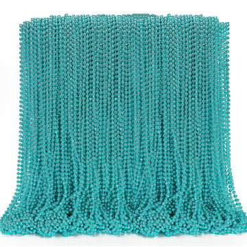 144PCS Mardi Gras Beads, Lake Blue Mardi Gras Rose Necklaces Bulk, Metallic 33'' Mardi Gras Round Beaded Necklace Stuff, Festiva