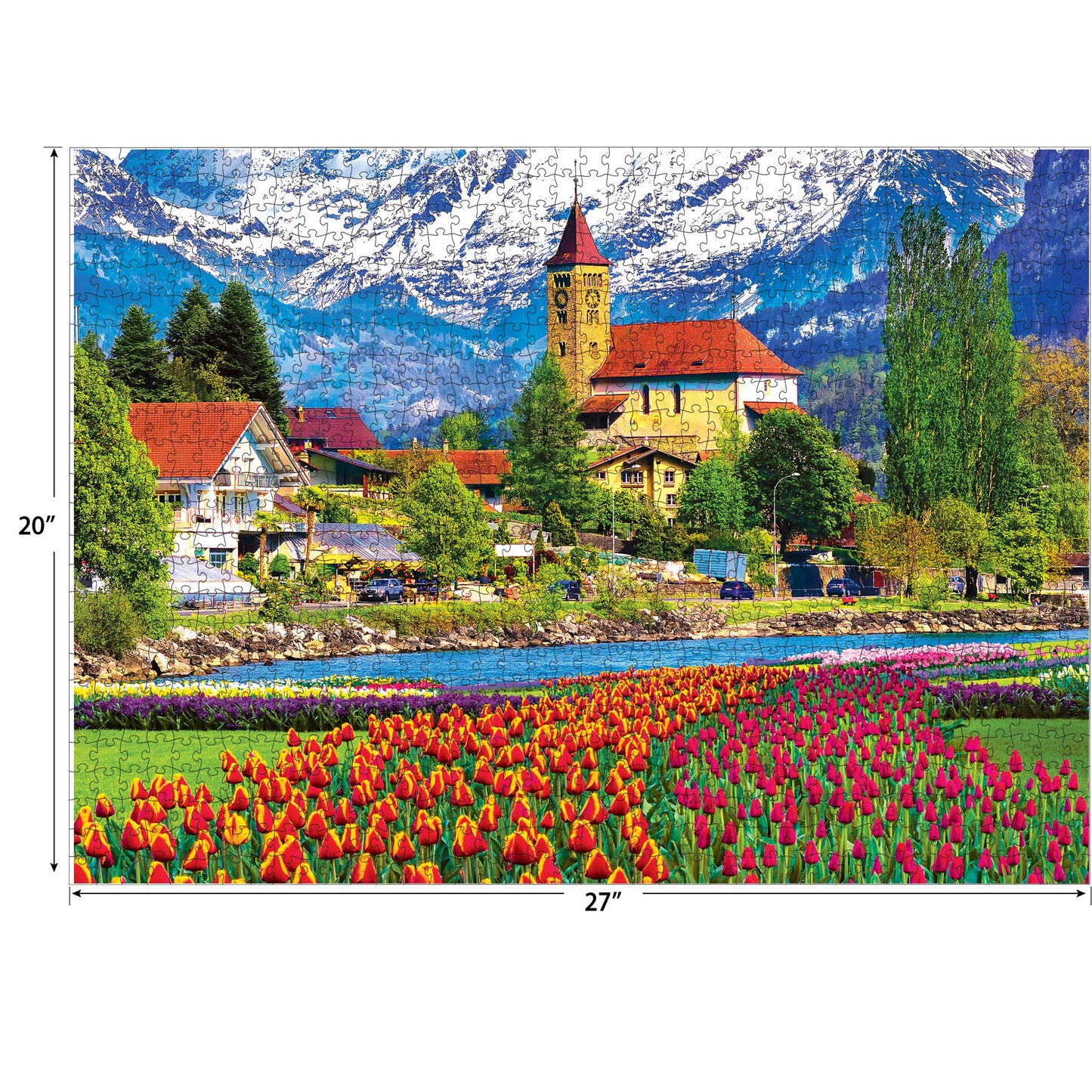 RoseArt 1000 Piece Jigsaw Puzzle - Brienz Town and Flowers, Switzerland - Multi-colored, Paper Material, Model 8700ZZAK