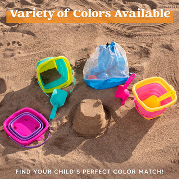 Sloosh 3 Packs Foldable Bucket - Collapsible Bucket with Sand Shovels and Mesh Backpack for Kids Toddlers Beach Toys, Easter Egg