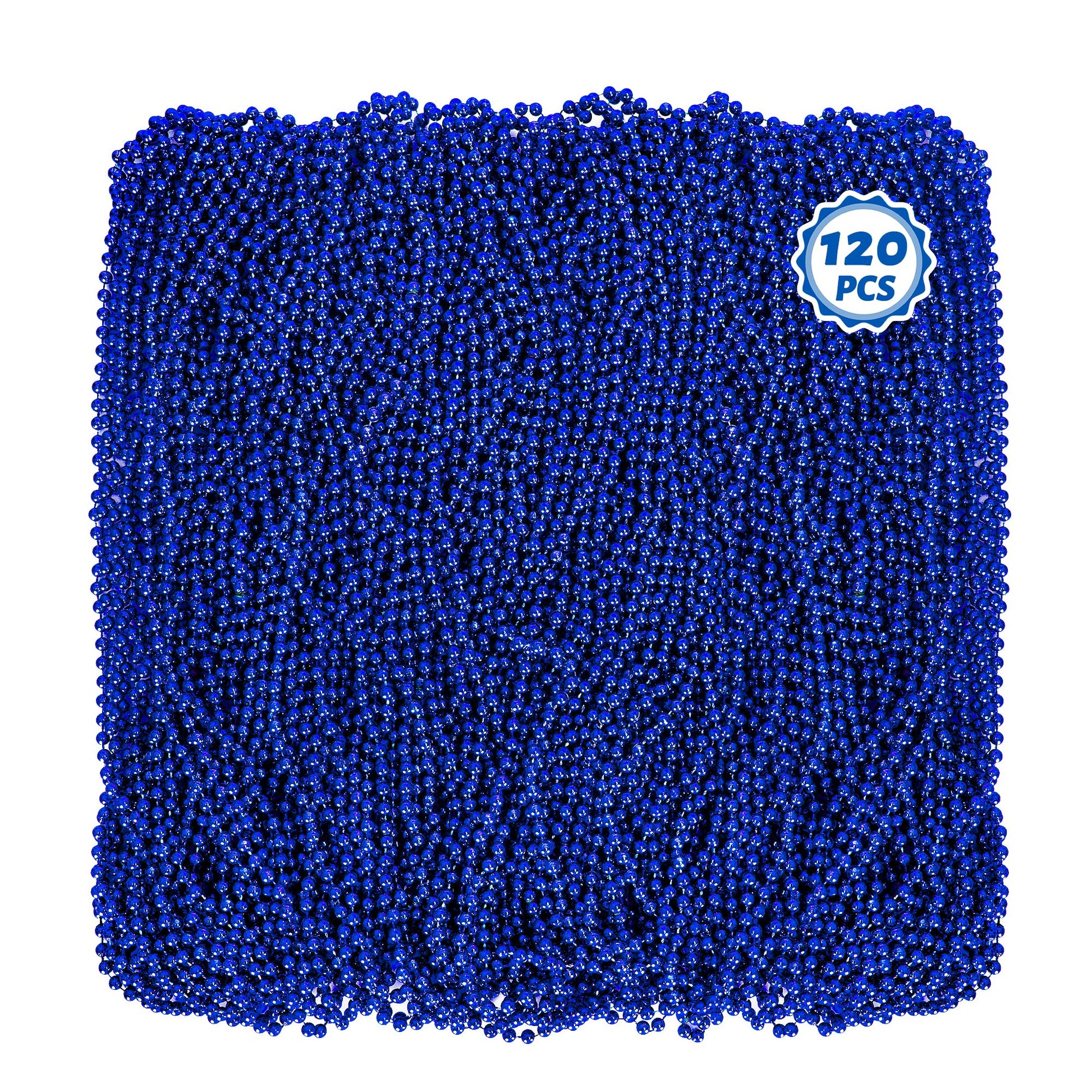 Mardi Gras Beads, 120 PCS Beaded Necklace, 33'' Blue Bead Necklace, Mardi Gras Accessories, Parade Throws Bulk for Christmas Pir