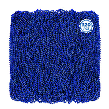 Mardi Gras Beads, 120 PCS Beaded Necklace, 33'' Blue Bead Necklace, Mardi Gras Accessories, Parade Throws Bulk for Christmas Pir