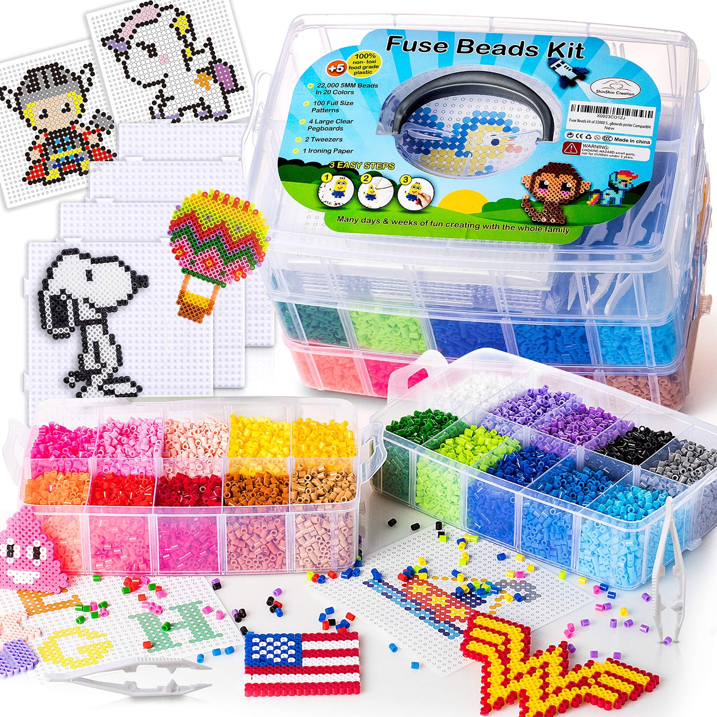 XXL Fuse Beads kit, Melty Beads Melting Beads for Kids Crafts | Iron Beads for Kids kit - Fuse Beads pegboards, pearler Beads. H