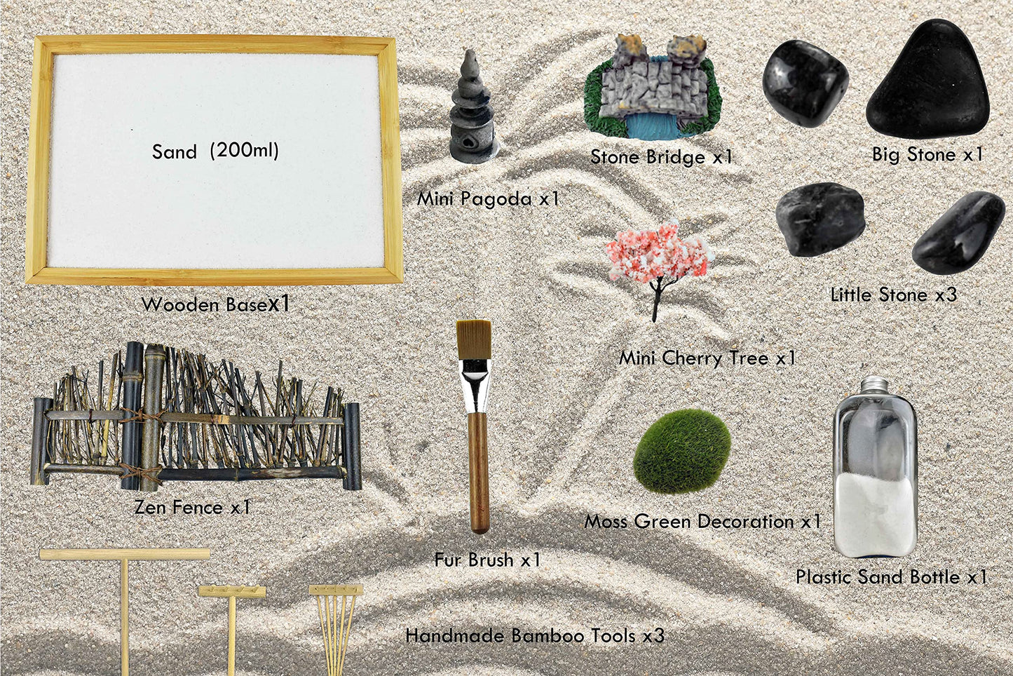 Artcome Japanese Zen Sand Garden For Desk With Rake, Stand, Rocks And Mini Furnishing Articles - Office Table Accessories, Mini